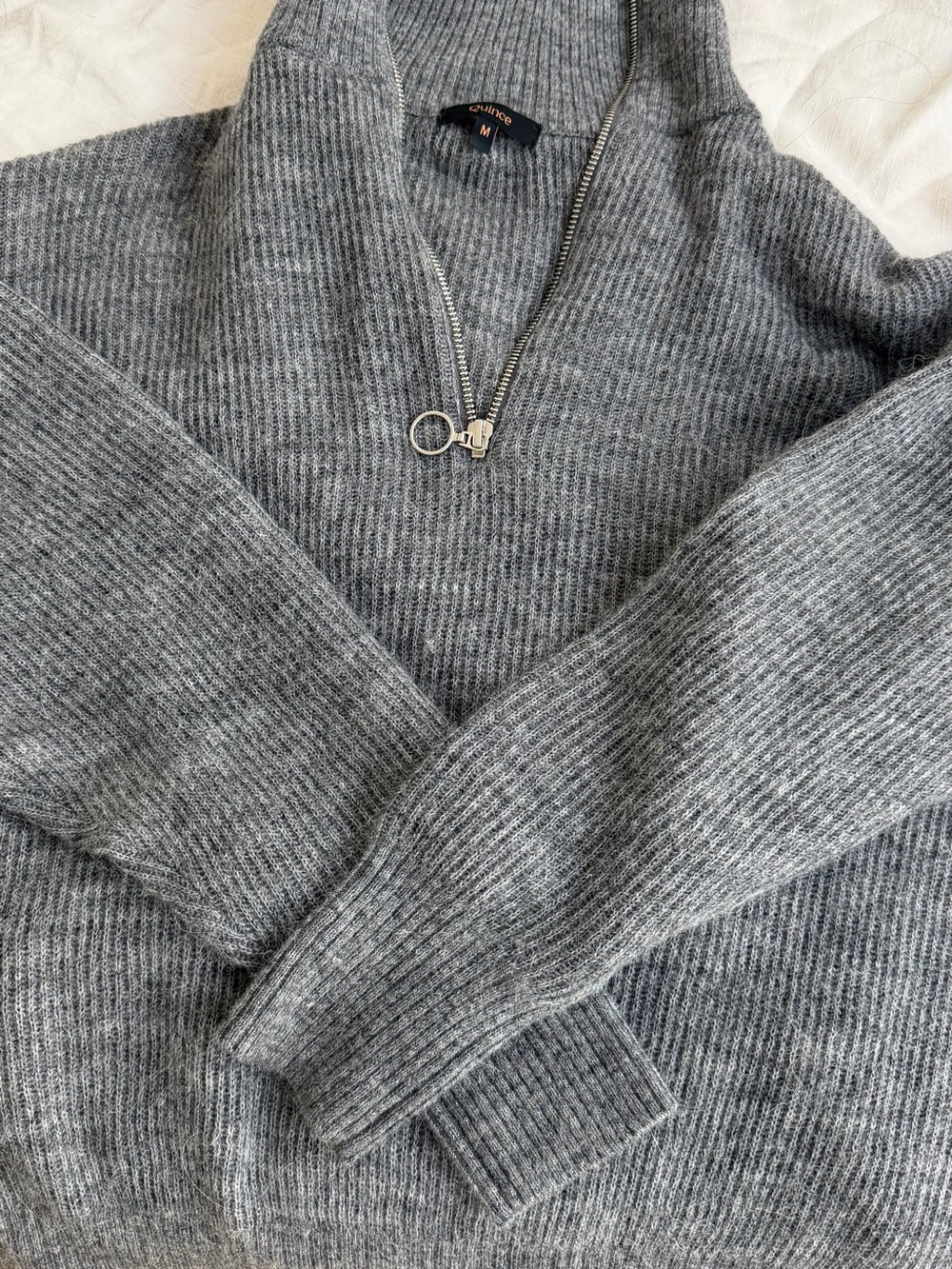 Quince Gray Ribbed Half-Zip Turtleneck Sweater